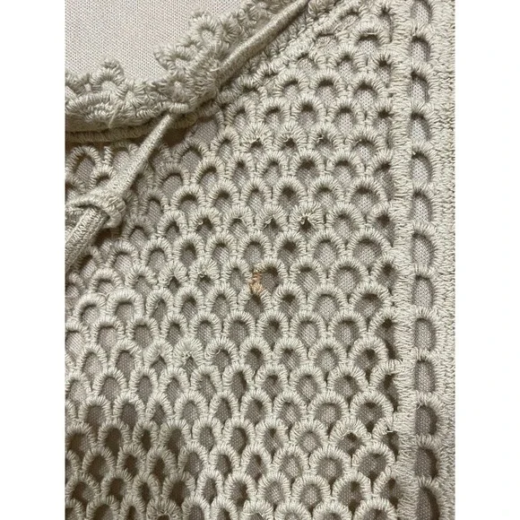 V Cristina Crochet Knit Top Women Size Medium Tan Good Boho Lace Tie Front V107 - Picture 3 of 6